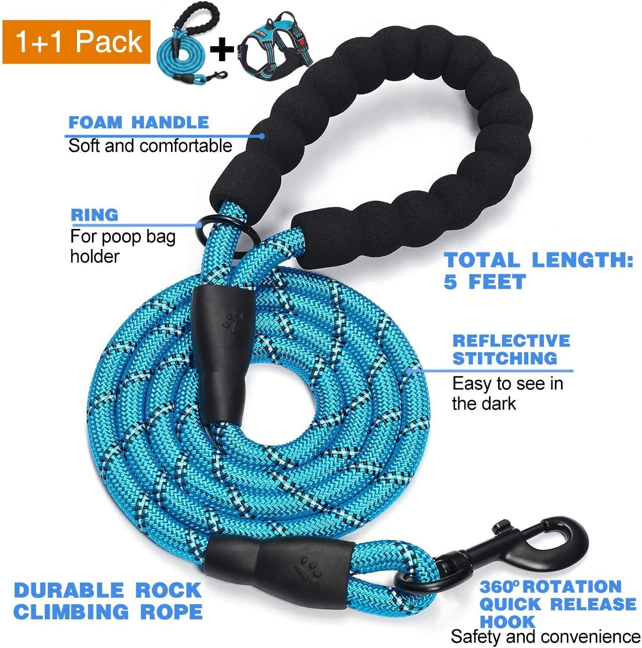 Ultimate No Pull Dog Harness with Reflective Oxford Design and Free 5Ft Leash - Adjustable for Medium to Large Dogs (Size S, Blue)