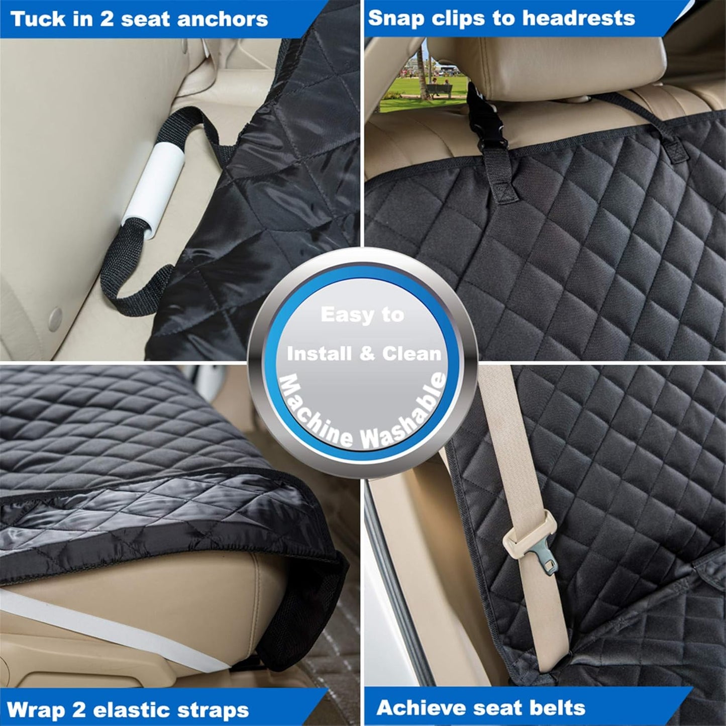 Ultimate Waterproof Bench Car Seat Cover for Dogs - Heavy-Duty, Nonslip Protector for Cars, Trucks & SUVs in Black