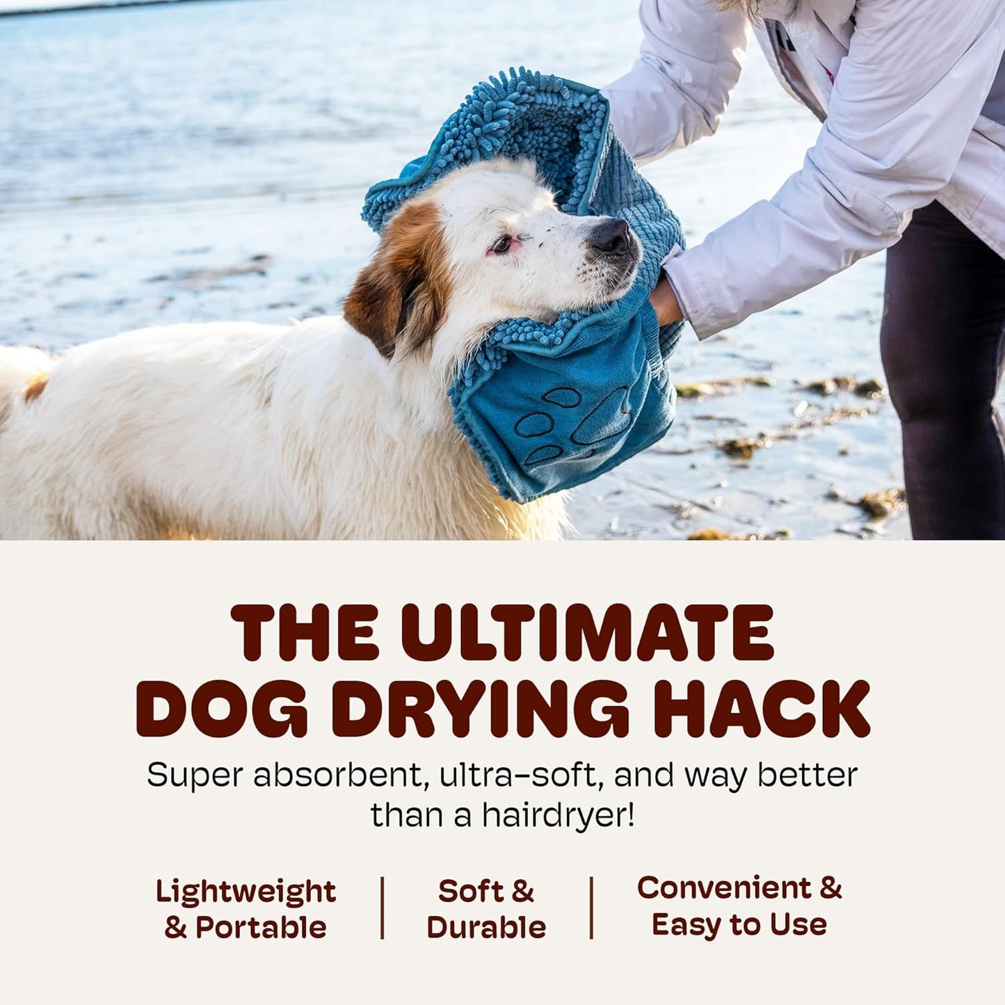 the Dirty Dog Shammy - Fast Drying Plush Shammy Towel with Dual Hand Pockets and Elastic - Super Absorbent Microfiber and Machine Washable - Pacific Blue