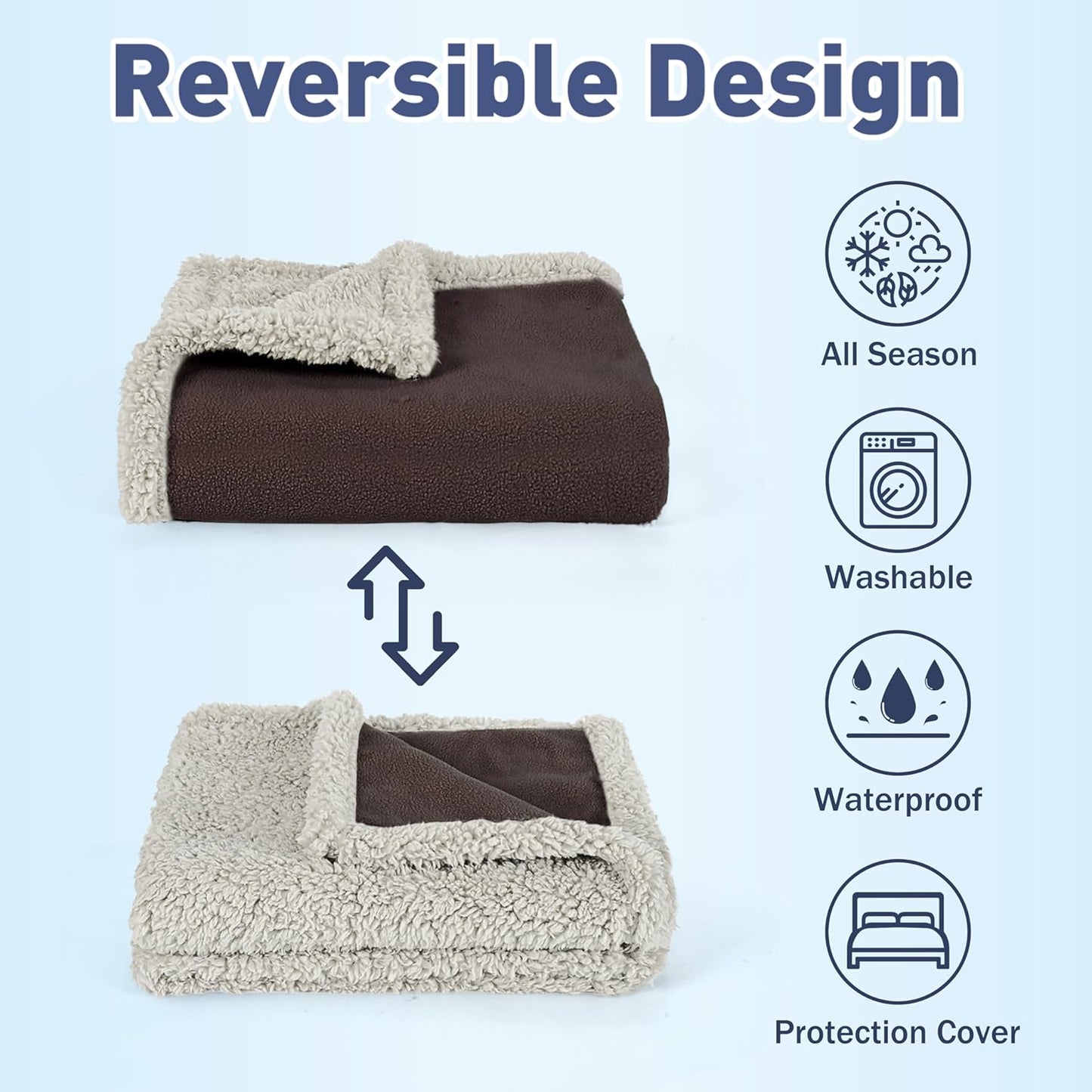 Ultimate Waterproof Sherpa Polar Fleece Blanket - Cozy, Plush, and Perfect for Couch, Sofa, and Bed Protection - Ideal for Camping and Relaxing - 80"x60" in Brown/Taupe