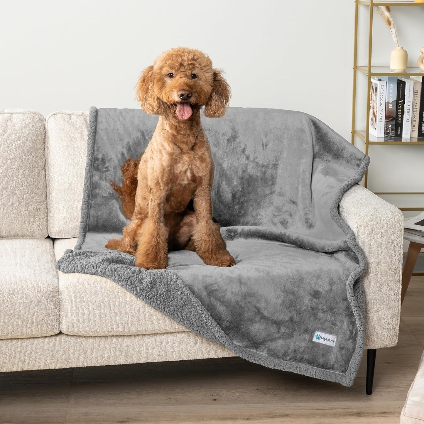 Waterproof Sherpa Fleece Dog Blanket - Large 90x90 Reversible Throw for Sofa and Bed - Ultimate Protection for Furniture with Soft, Cozy Comfort