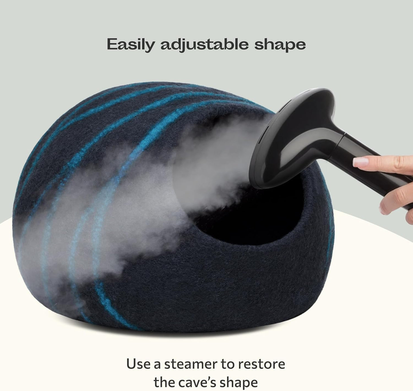 Luxurious Handcrafted Cat Cave - 100% Merino Wool Bed for Indoor Cats in Stylish Black Aqua (Large)