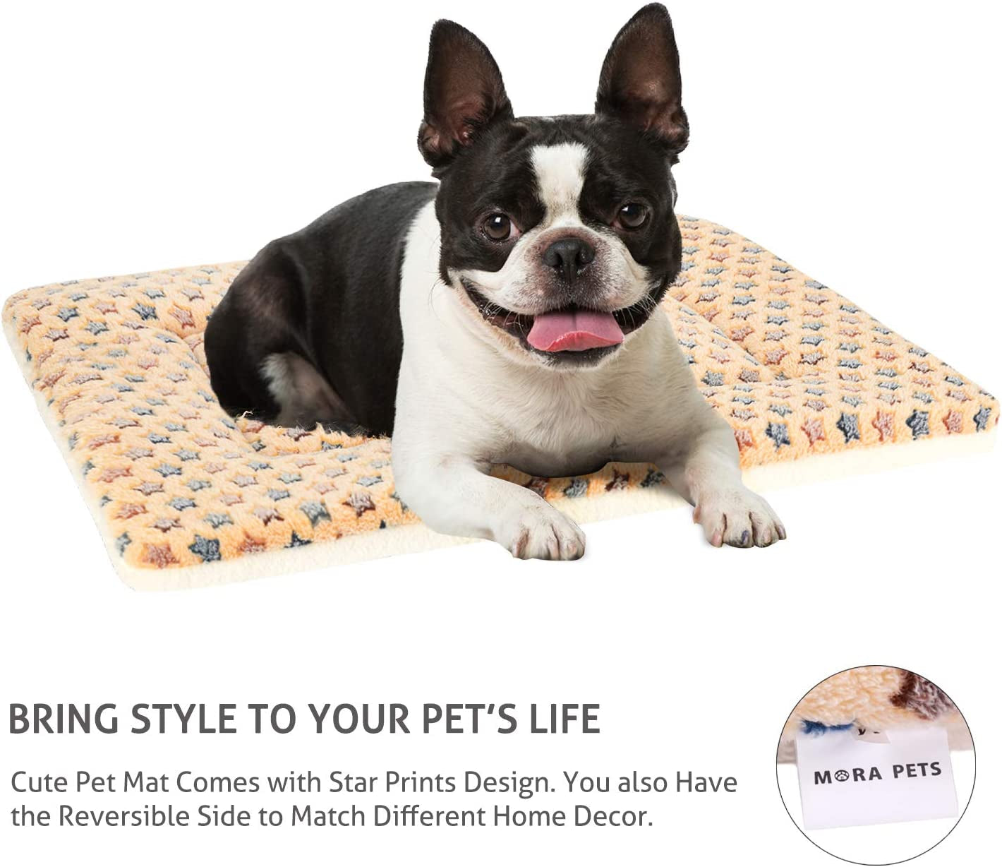 Cozy Star Print Dog Crate Pad - Ultra Soft Reversible Pet Bed for All Dogs and Cats, Perfect for Crates and Travel, 23 x 18 Inch in Stylish Brown