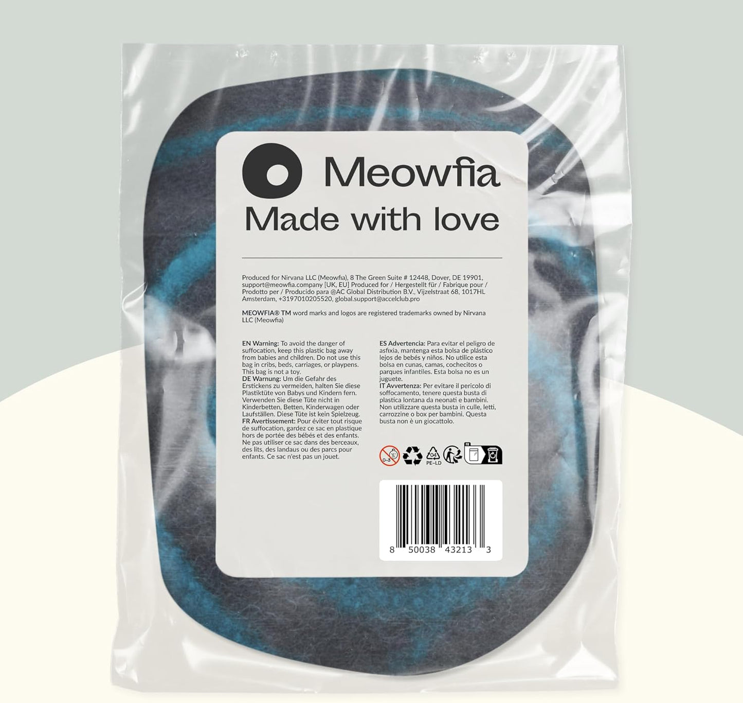 Luxurious Handcrafted Cat Cave - 100% Merino Wool Bed for Indoor Cats in Stylish Black Aqua (Large)