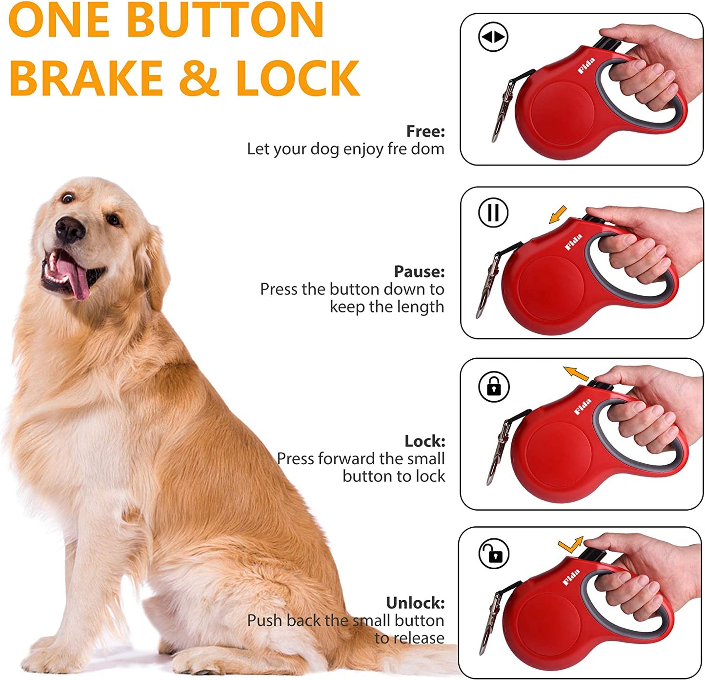 Premium 16 Ft Retractable Dog Leash with Poop Bag Dispenser - Ideal for Medium Dogs up to 44 Lbs, Featuring Anti-Slip Handle and Tangle-Free Design in Eye-Catching Red