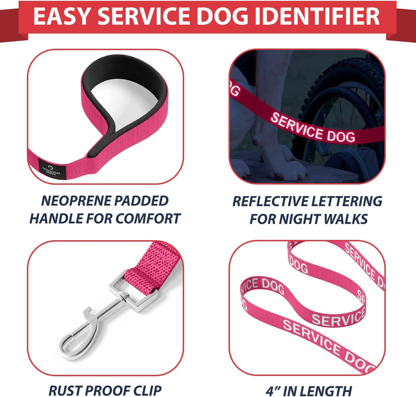 Premium Hot Pink Service Dog Vest and Leash Set - Comfortable, Durable, and Reflective Harness for All Breeds - Sizes XXS to XXL Available
