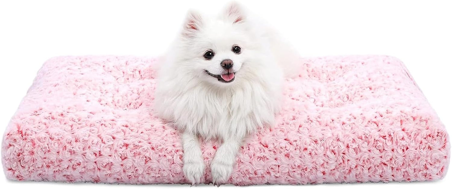 Deluxe Rose Velvet Dog Bed - Luxurious Washable Crate Pad for All Breeds, Anti-Slip Comfort in Pink, 29" x 21"