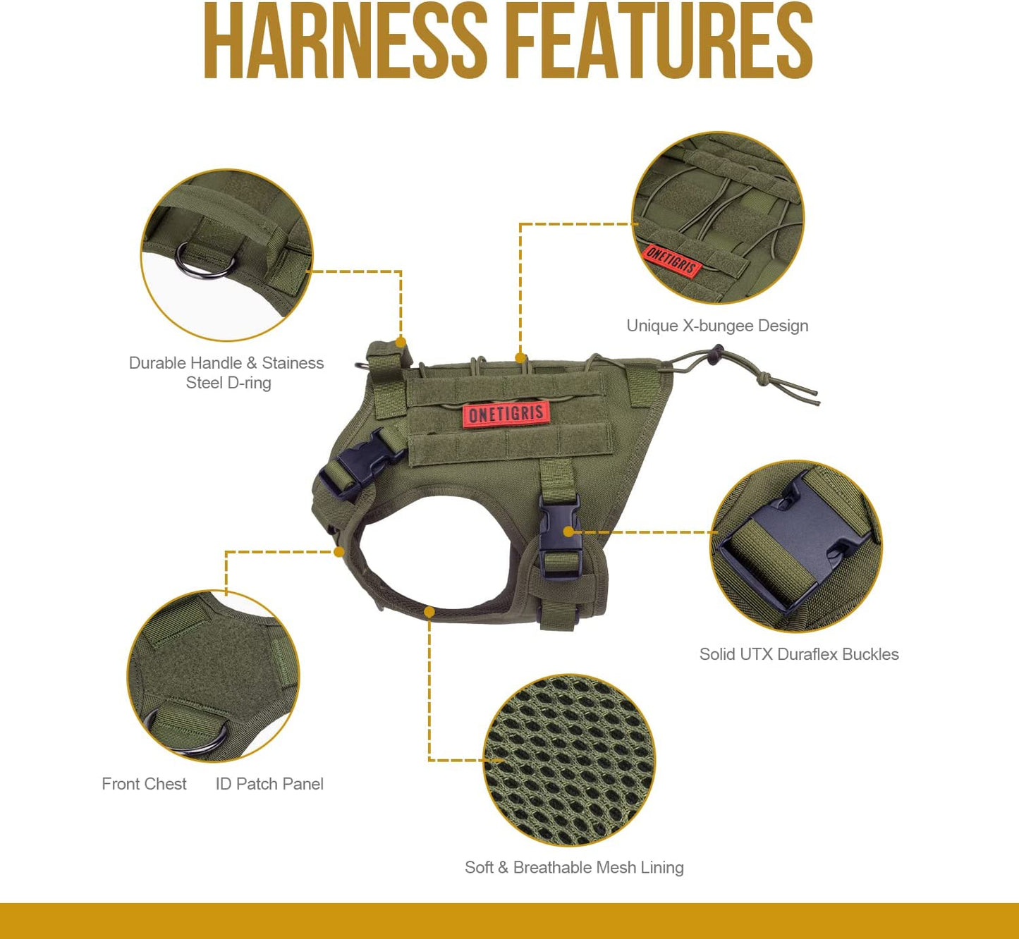 Tactical No-Pull Dog Harness - Adjustable, Breathable Vest with Handle for Outdoor Adventures (Ranger Green, Small)