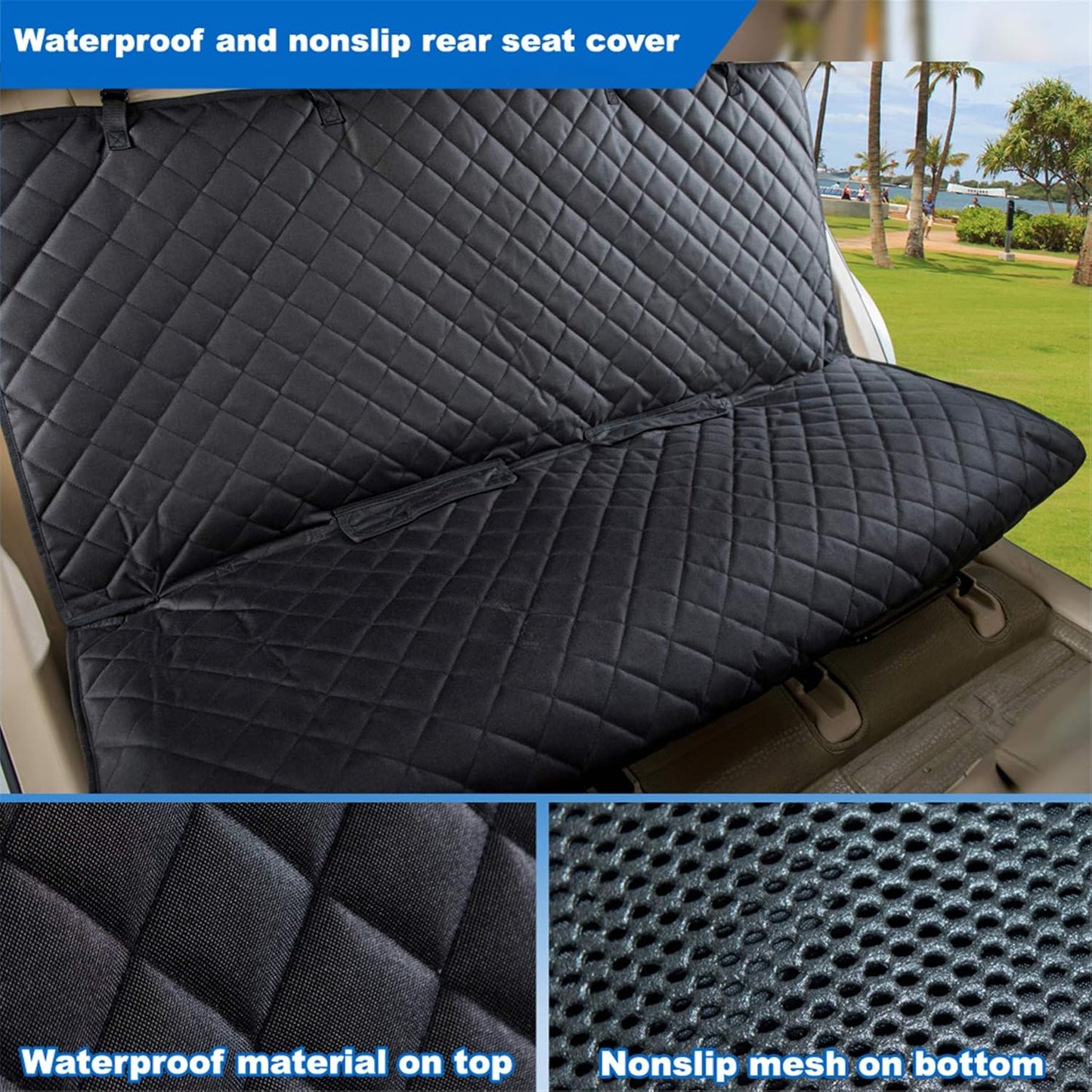 Ultimate Waterproof Bench Car Seat Cover for Dogs - Heavy-Duty, Nonslip Protector for Cars, Trucks & SUVs in Black