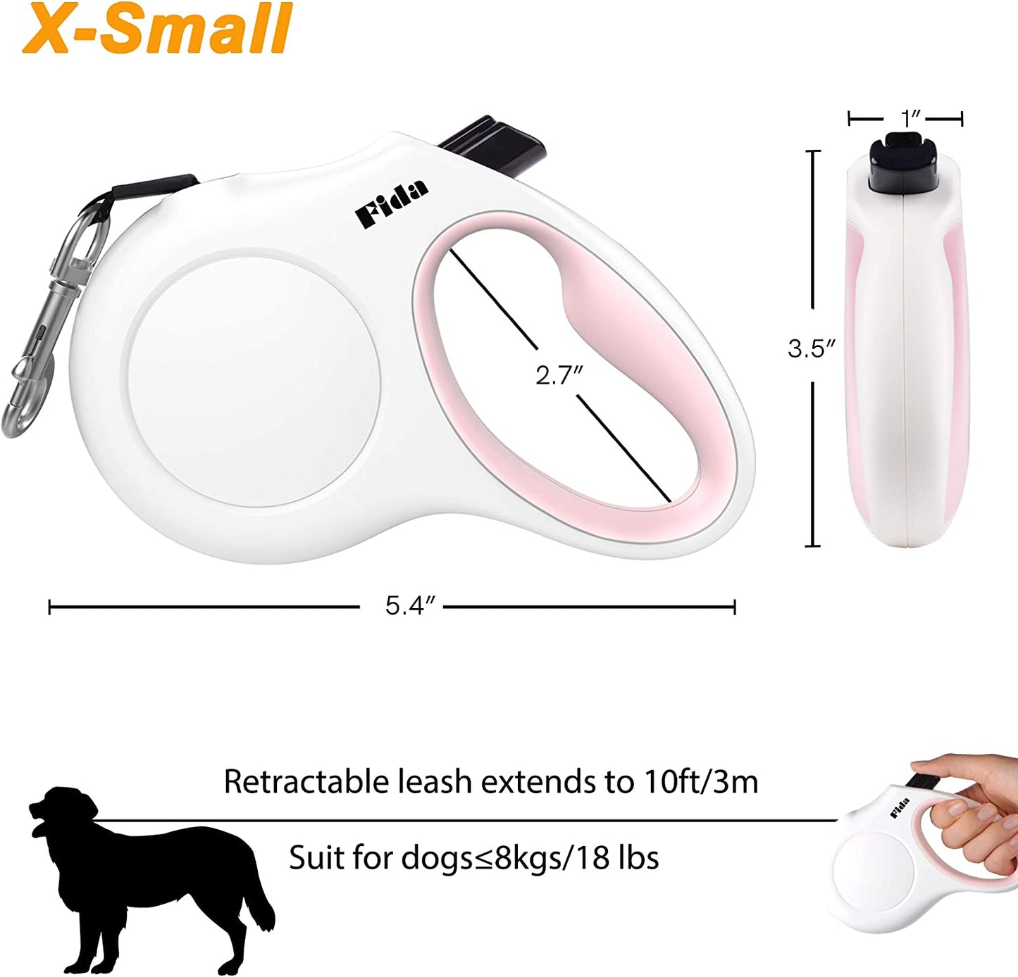 Premium 10 Ft Retractable Dog Leash with Poop Bag Dispenser - Perfect for X-Small Dogs and Cats up to 18 Lbs, Featuring Anti-Slip Handle and Reflective Nylon for Safe Walks