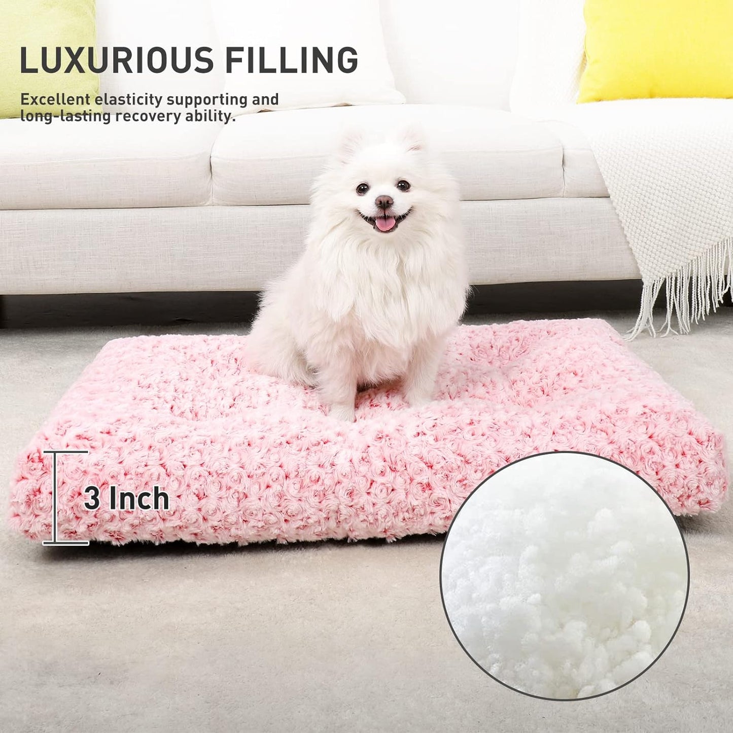 Deluxe Rose Velvet Dog Bed - Luxurious Washable Crate Pad for All Breeds, Anti-Slip Comfort in Pink, 29" x 21"