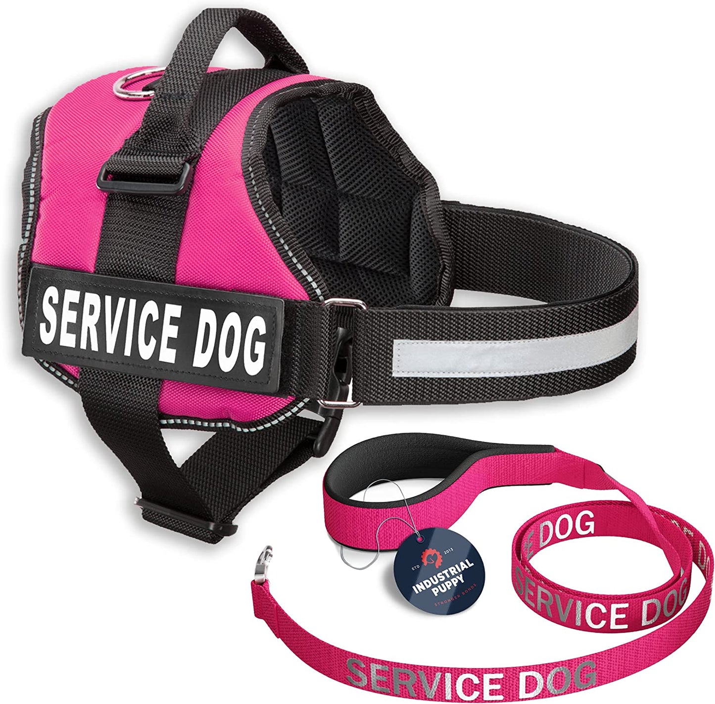 Premium Hot Pink Service Dog Vest and Leash Set - Comfortable, Durable, and Reflective Harness for All Breeds - Sizes XXS to XXL Available
