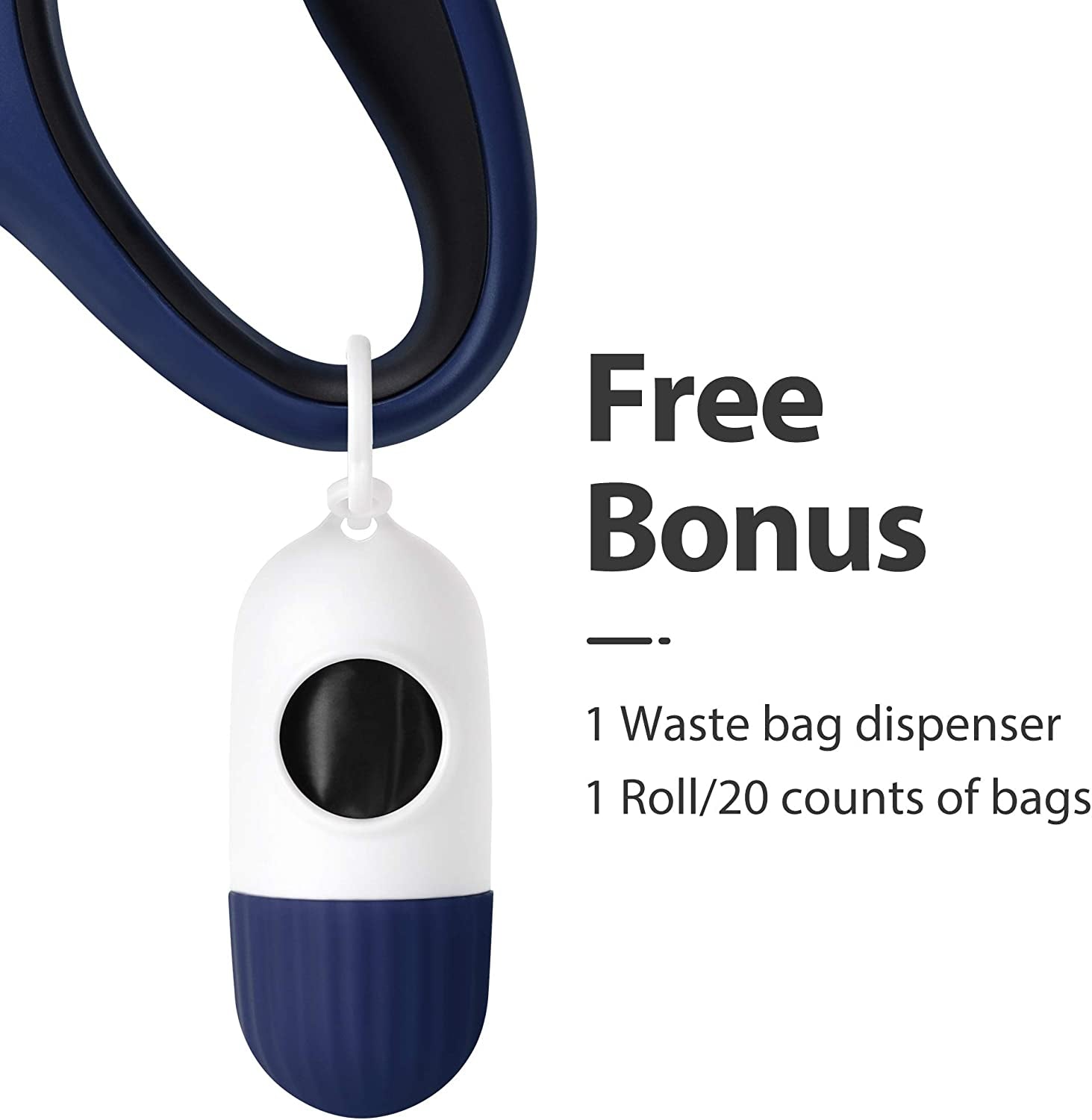 Ultimate 16 Ft Retractable Dog Leash with Poop Bag Dispenser - Perfect for Large Dogs up to 110 Lbs, Tangle-Free Design and Reflective Nylon for Safe Walks in Navy Blue