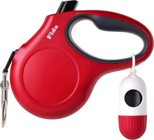 Premium 16 Ft Retractable Dog Leash with Poop Bag Dispenser - Ideal for Medium Dogs up to 44 Lbs, Featuring Anti-Slip Handle and Tangle-Free Design in Eye-Catching Red