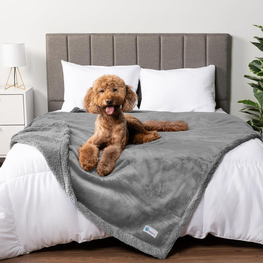 Waterproof Sherpa Fleece Dog Blanket - Large 90x90 Reversible Throw for Sofa and Bed - Ultimate Protection for Furniture with Soft, Cozy Comfort