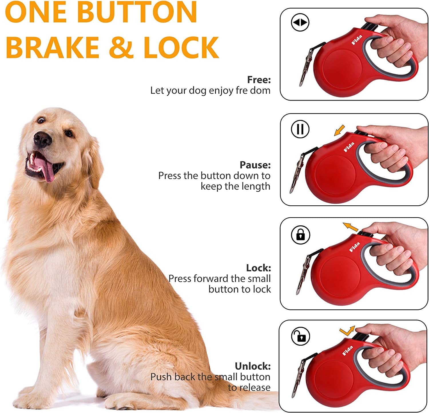 Premium 16 Ft Retractable Dog Leash with Poop Bag Dispenser - Ideal for Medium Dogs up to 44 Lbs, Featuring Anti-Slip Handle and Tangle-Free Design in Eye-Catching Red