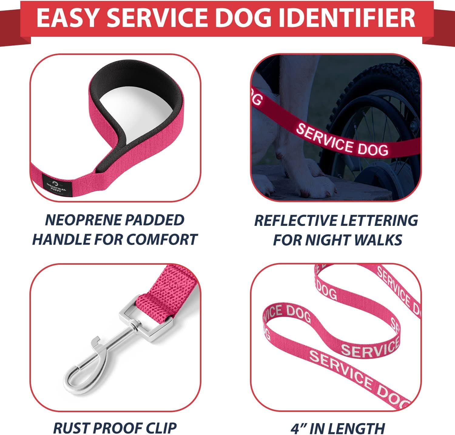 Premium Hot Pink Service Dog Vest and Leash Set - Comfortable, Durable, and Reflective Harness for All Breeds - Sizes XXS to XXL Available