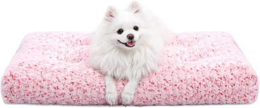 Deluxe Rose Velvet Dog Bed - Luxurious Washable Crate Pad for All Breeds, Anti-Slip Comfort in Pink, 29" x 21"