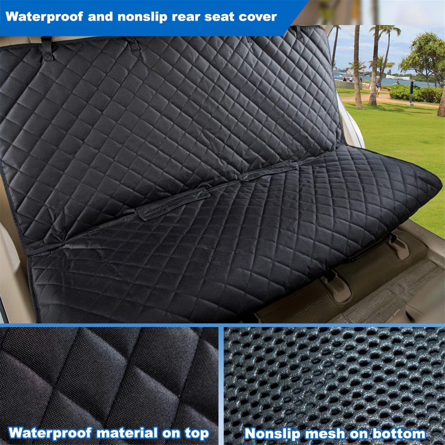 Ultimate Waterproof Bench Car Seat Cover for Dogs - Heavy-Duty, Nonslip Protector for Cars, Trucks & SUVs in Black