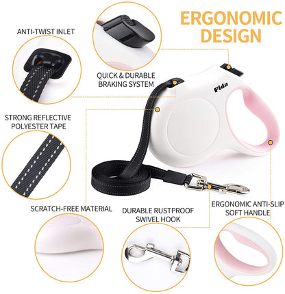 Premium 10 Ft Retractable Dog Leash with Poop Bag Dispenser - Perfect for X-Small Dogs and Cats up to 18 Lbs, Featuring Anti-Slip Handle and Reflective Nylon for Safe Walks
