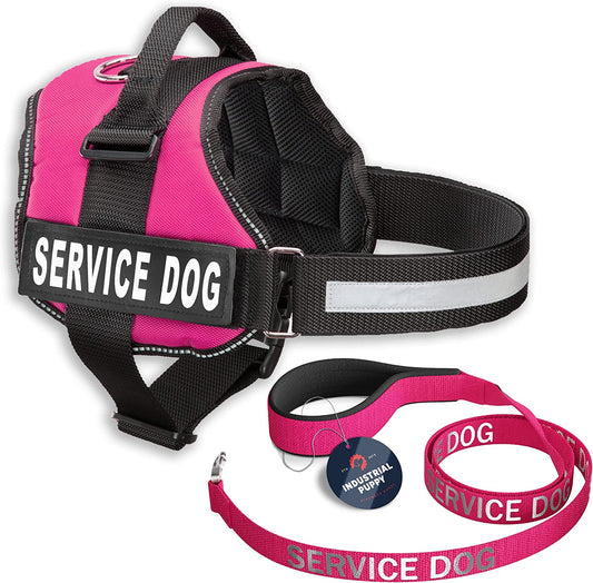 Premium Hot Pink Service Dog Vest and Leash Set - Comfortable, Durable, and Reflective Harness for All Breeds - Sizes XXS to XXL Available