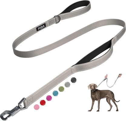 Premium 4 FT Heavy Duty Dog Leash with Dual Padded Handles, Traffic Control & Easy Snap Hook - Reflective Grey Leash for All Breeds
